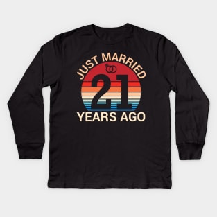 Just Married 21 Years Ago Husband Wife Married Anniversary Kids Long Sleeve T-Shirt